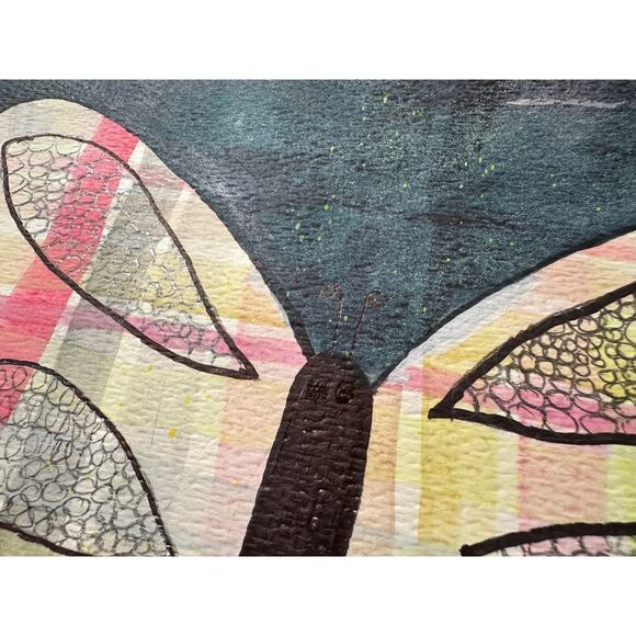 "Madras Butterfly" Original Painting Gift Art Mixed Media on Paper 11" x 7" - Picture 4 of 4